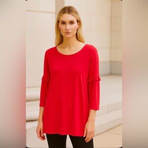 Reborn J Red Ruffle Sleeve Long Stretch Tunic Top Blouse Women's XL